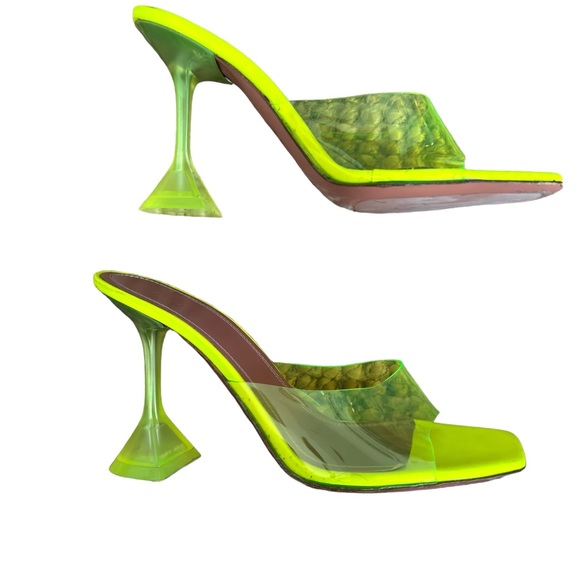Amina Muaddi Lupita Glass Lime Green PVC Mule Mules Plastic Heels 38 - Picture 6 of 10